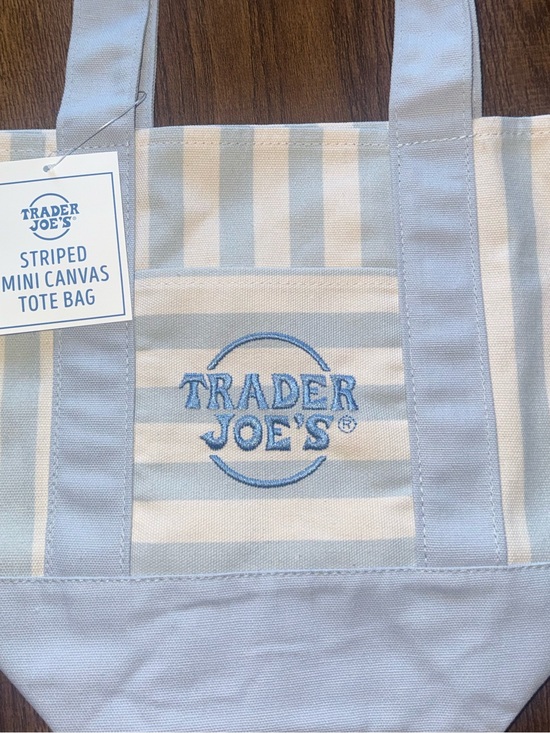 Trader Joe'S Handbags - Trader Joe's Striped Mini Canvas Tote Bag - Light Blue & Cream